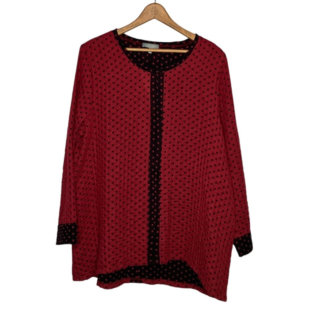 Habitat Clothes To Live In Medium M Red Black Geo Pattern Gauze Cotton Blend Top
